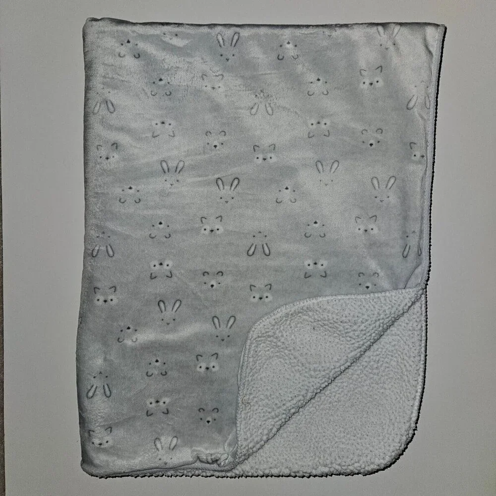 Gray White Baby Blanket Animal Sketch Face Outline Bunny Bear Fox?